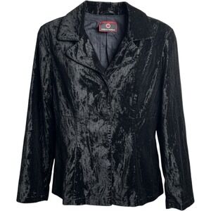 VTG Black Crushed Velvet Lightweight Blazer Jacket Button Up Notch Lapel Goth S